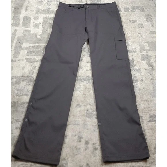 Prana Mens‎ Belted Gray Relaxed Straight Fit Cargo Hiking Stretch Pants Sz 3432