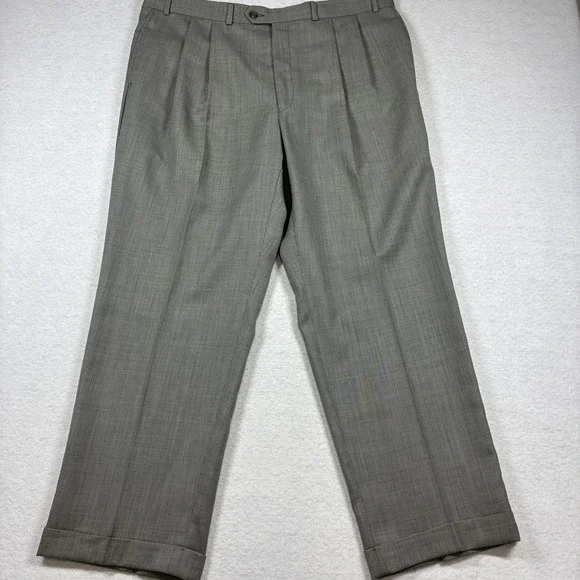 Ralph Ralph Lauren Mens 40x30 Gray Micro‎ Check Wool Pleated Cuffed Dress Pants