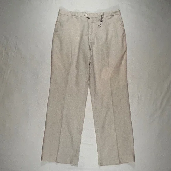 Alan Flusser Seersucker Pants Mens 40x32 Beige Micro Stripe‎ Flat Front Coastal