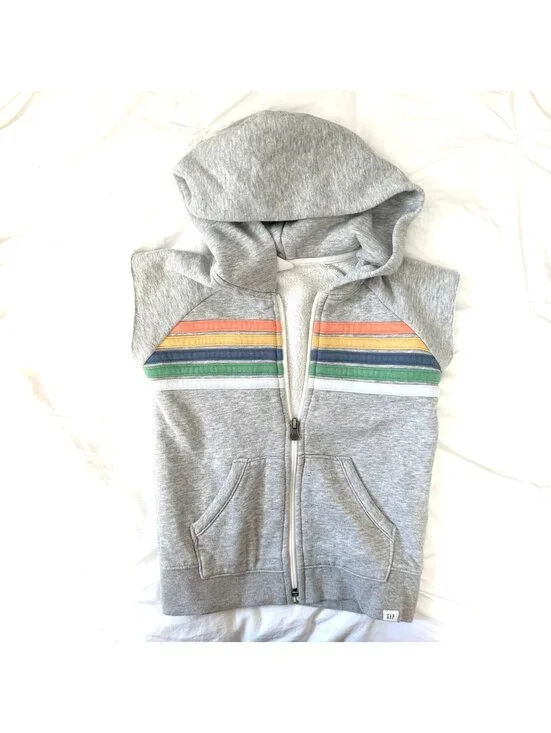 Baby Gap Gray Rainbow Stripe Capped Sleeve Hoodie