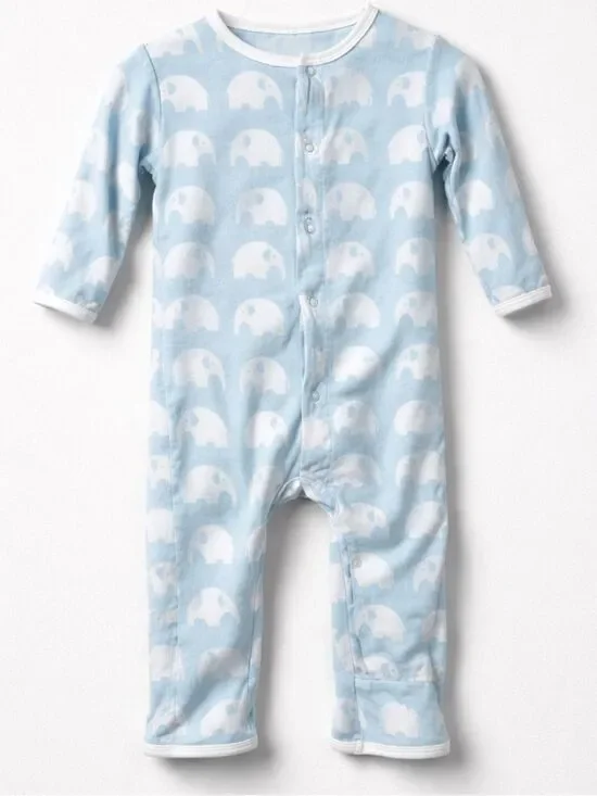 Kickee Pants blue bamboo elephant one piece sleeper size 3-6 months