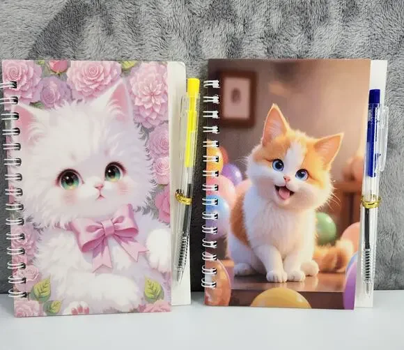 2 Spiral Pocket Notebook/Pen sets Kitty Designs 4x5.5
