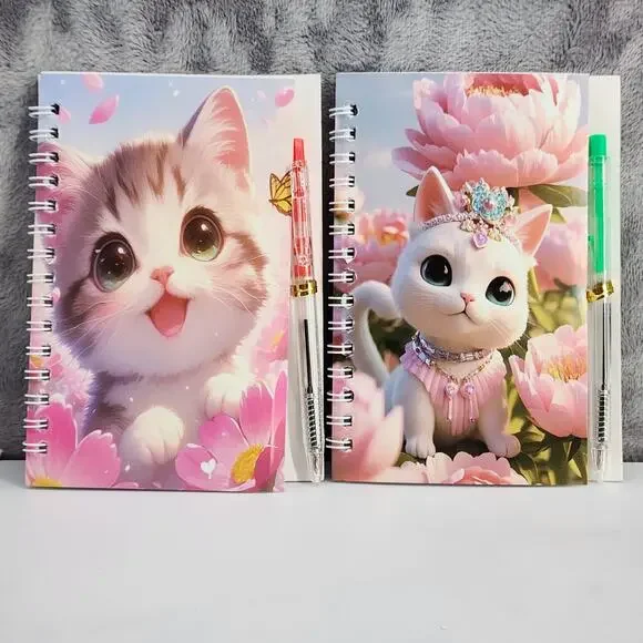 2 Spiral Pocket Notebook/Pen sets Kitty Designs 4x5.5
