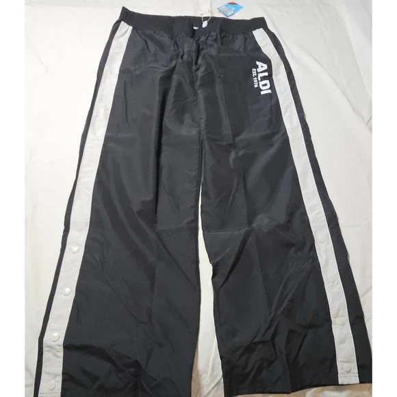 Aldi Gear Track Pants Mens Size L Black White Tear Away Press Button Retro Sport