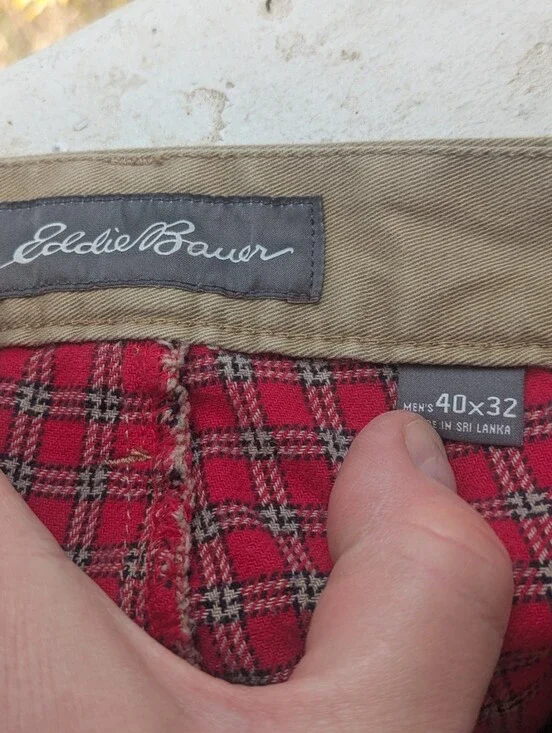 Eddie Bauer Khaki Pants with Red Plaid Lining