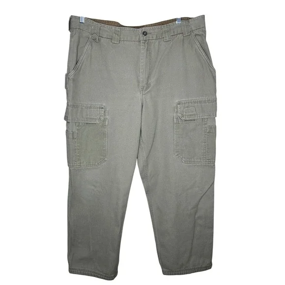 Duluth Trading Fire Hose Tan Canvas Work Pants Cargo Utility‎ 44x32 Heavy Duty