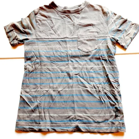 Gap Boys T-Shirt Gray Blue Stripe Pocket Short Sleeve Large 10