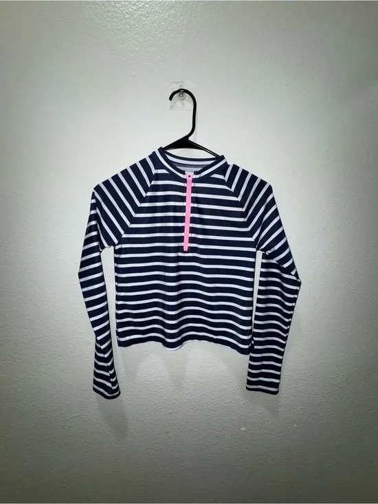 GAP Navy & White Striped Long-Sleeve Rashguard with Pink Zip