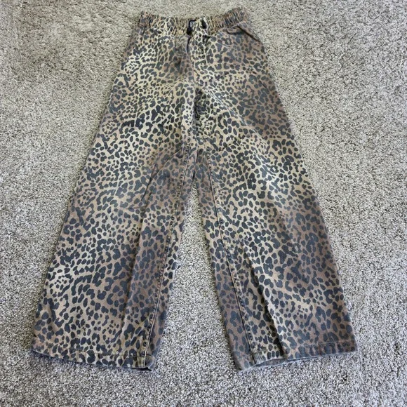 Gap Easy Wide-Leg Pull-On Jean Girls L 10-11 Tan Leopard Print Casual Athletic