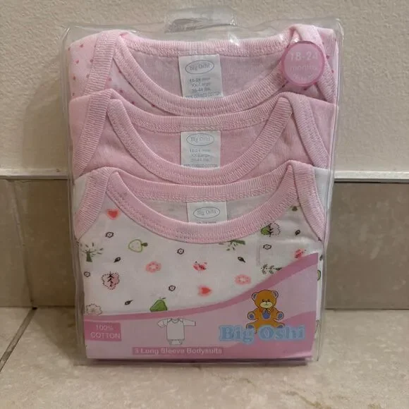 NWT Big Oshi pink baby girl bodysuits set of 3 XL