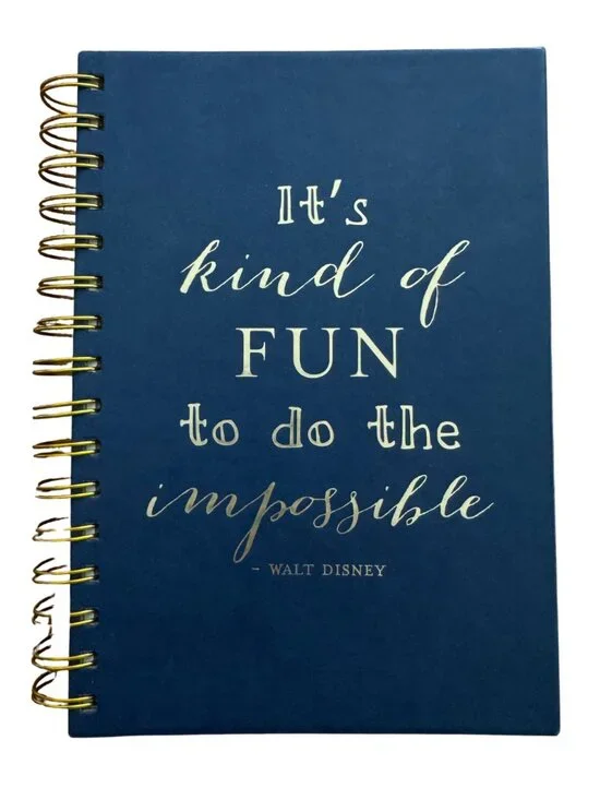 New Eccolo World Traveler Spiral Journal Walt Disney Quote Navy Blue Gold NEW