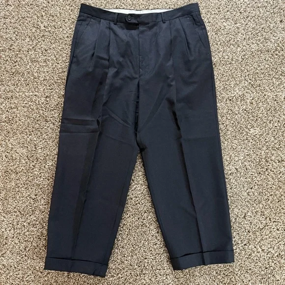 NH 1881 Made in Italy Men 38 Super 120s Tasmanian Wool Pleated Dress Pants Black
