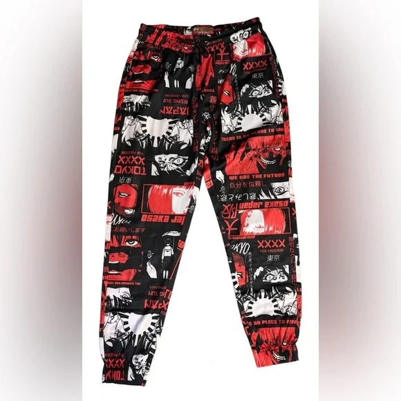 NWT-Medium Mens Bold Graphic Print Jogger / Gym  Pants Tokyo drift style print