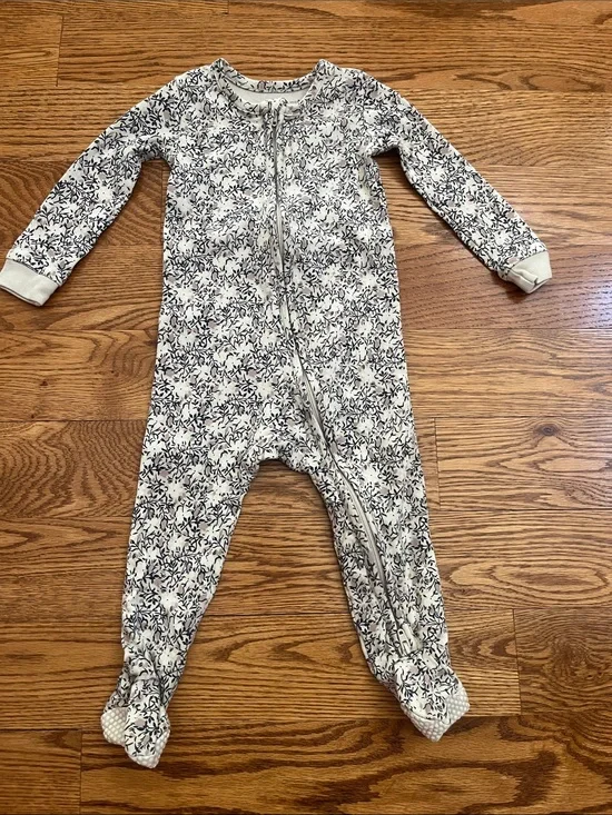 Colored Organics Cream Footed One-Piece with Navy Floral Print