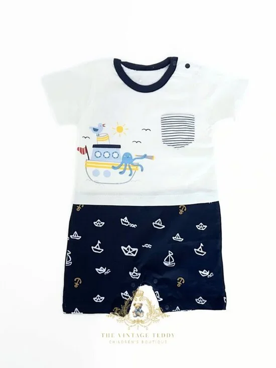 NWT Cute Boys One-piece Sleep N' Play Romper Tugboat Octopus Seagull Navy 9-12M
