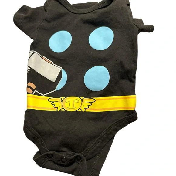 Black Baby Onesie with Blue Dots and Yellow Belt Design