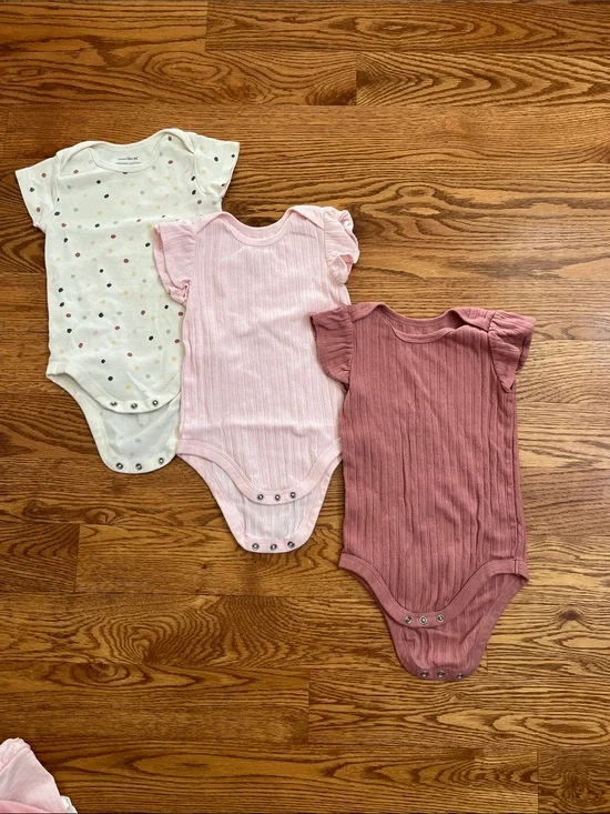 Members Mark Baby Girls Short Sleeve Ribbed Onesie - Pink & Mauve Mix (3-Pack)