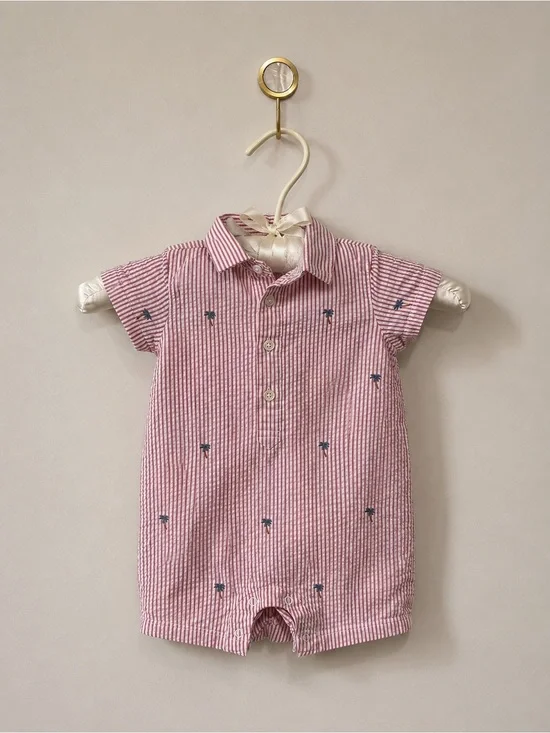 Janie and Jack | Striped Polo Romper with Palm Trees | 3-6 months