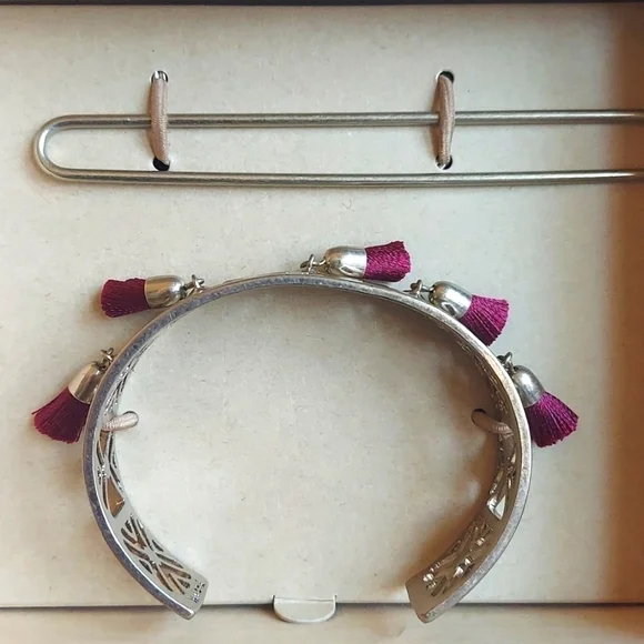 Jen Atkins x Chloe & Isabel hair cuff -  antique silver with red tassels