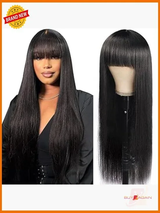 250 Density HD Lace Front Wig Human Hair Straight Wear Go Glueless Bangs