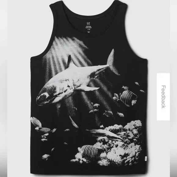 Gap Kids Graphic Tank Top, true black shark print, size 6/7, NWT