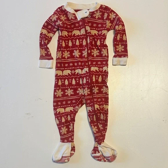 Burt's Bees Baby Red and Cream Patterned Footie