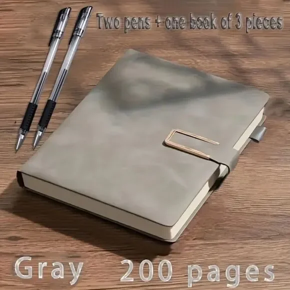 Gray journal lined pages diary with Pens