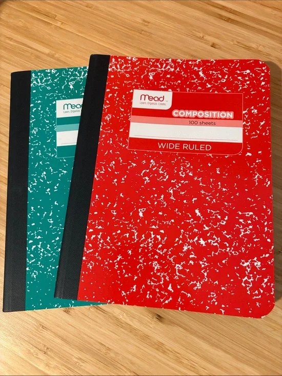 2 Mead Composition Notebooks - Red & Green Wide Ruled 100 Sheets