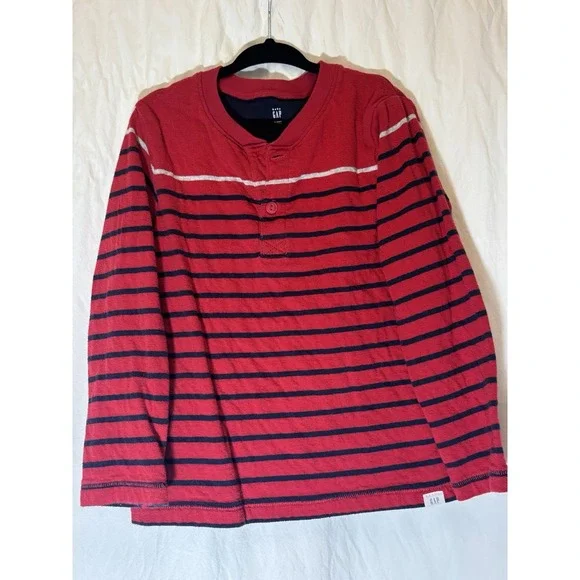 NEW Gap‎ Kids S 5 Red/Blue Stripe 100% Cotton Long Sleeve Shirt Unisex F15