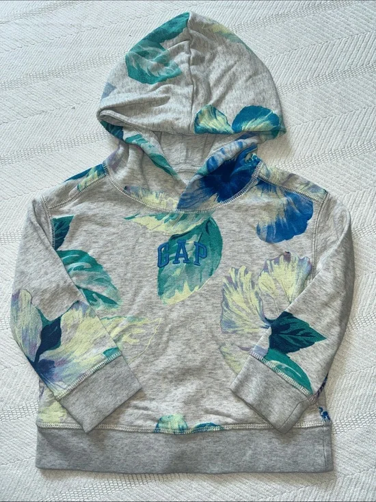 GAP Grey Hoodie with Blue & Teal Floral Design
