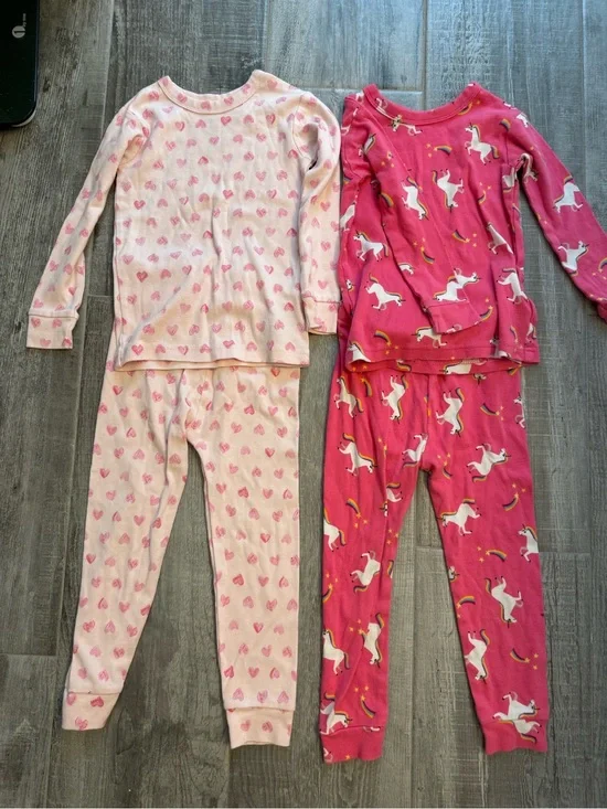 GAP 3T Girls Pink Heart & Hot Pink Unicorn Pajama Set
