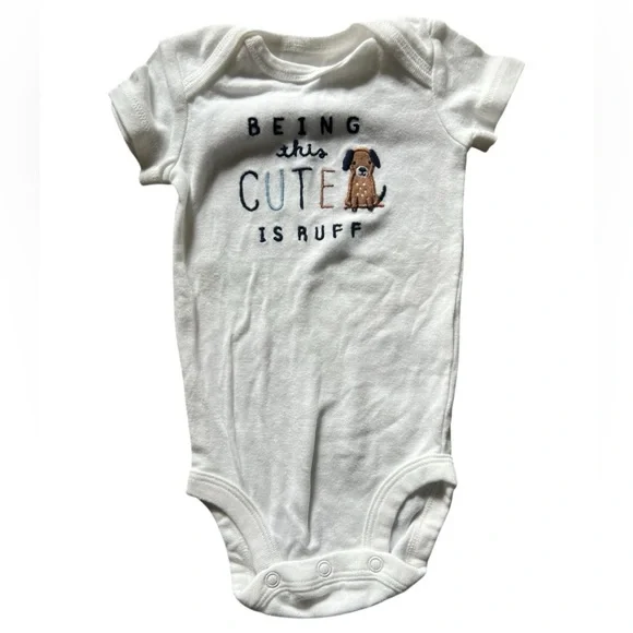 Carter’s Baby Being Cute White Short Sleeve Dog Onesie | 3M