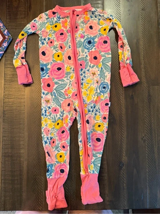 Little Sleepies Floral Zip-Up Footie in Pink and Yellow Multi