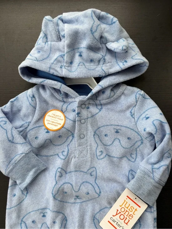 Carter's Light Blue Animal Hooded Fleece Onesie
