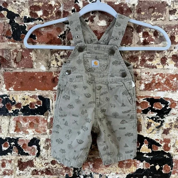 Carhartt Short Overalls Tan Camp Baby boys Size 3M Bibs Shortalls