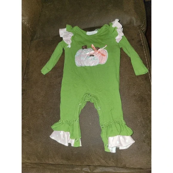 Marie nicole boutique fall Halloween pumpkin romper outfit size 0 3 months