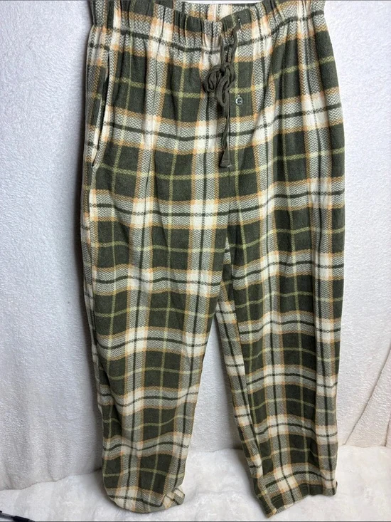 Olive Plaid Fleece Joggers with Drawstring Waist