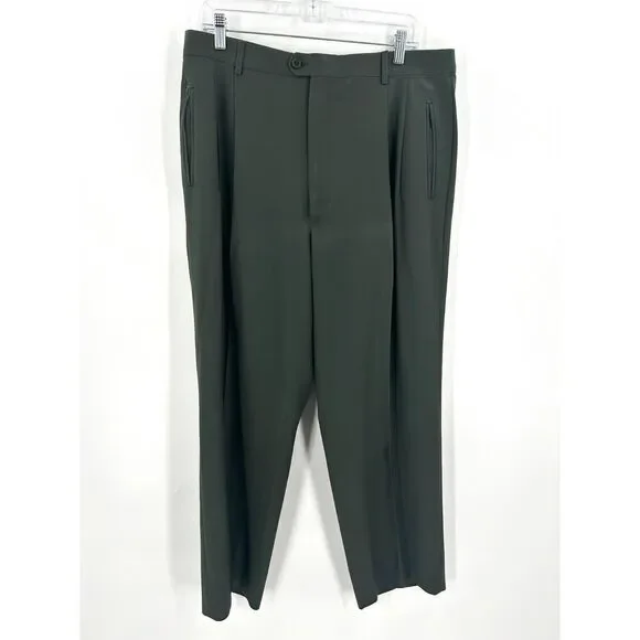 ZIGNONE *Flawed* Men's Super 100's Wool Forest Green Straight Leg Dress Pants 38