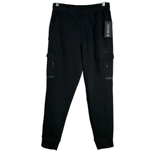 Leg3nd Mens Black Fleece Cargo Joggers Techwear Utility Sweatpants Small NEW