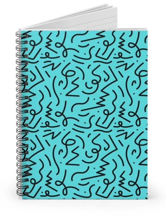 BRAND NEW: Abstract Squiggle Notebook in Teal & Black | Spiral Ruled Journal