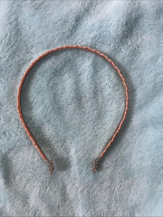 Beaded Pink Metal Headband with Rhinestone Ends