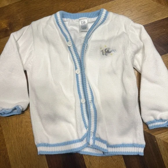 Baby GAP White Sweater with Blue Trim cardigan