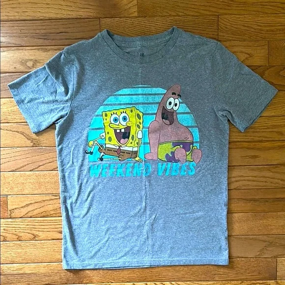 ⭐️GAP KIDS SpongeBob SquarePants Kids T-Shirt size large gray VGUC