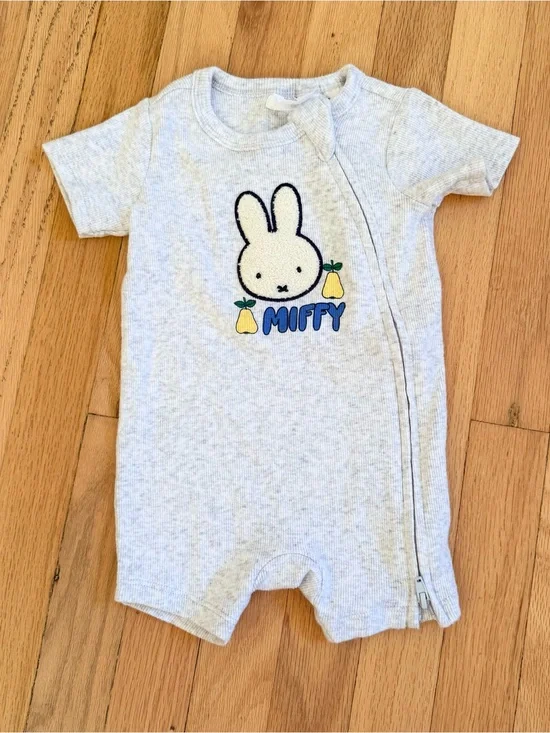 COTTON ON Miffy Gray Baby Romper with Pears