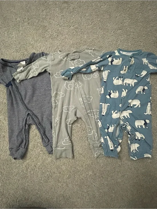 Carter's Blue & Gray Baby One-Piece Footies - 3 Pack