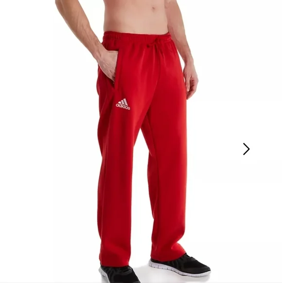 Adidas Red Straight Leg Sweatpants Men's Medium M Pockets Drawstring Logo EUC