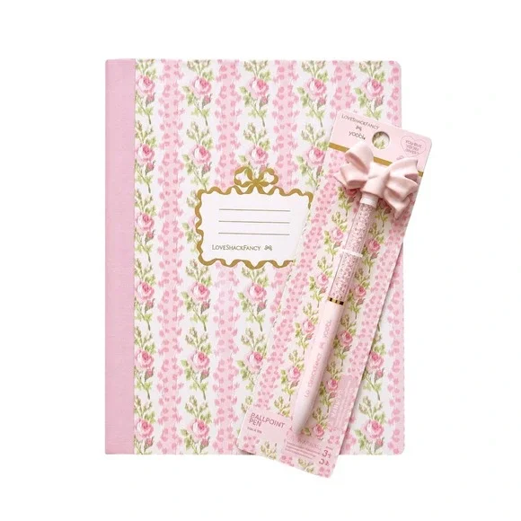 Loves Shack Fancy Notebook Pen Set Pink Floral Coquette Stationery Target NEW