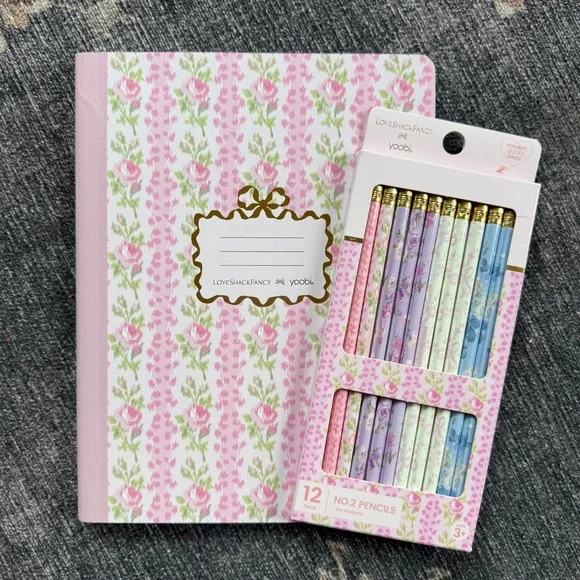 Love Shack Fancy Composition Notebook Pencil Set Blooming Heirloom Pink NEW