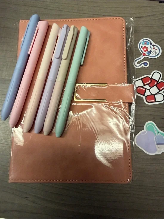 Peach Pink large Faux Leather Planner with Sticker Accents