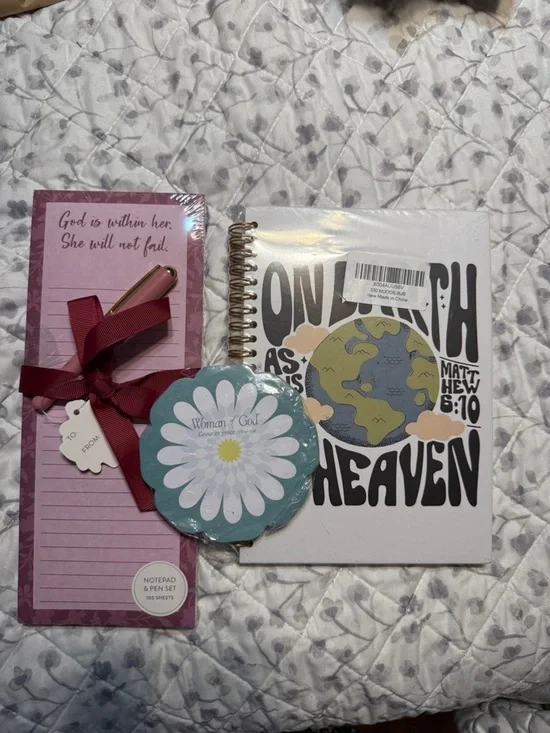 Faith-Themed Spiral Notebook and Notepad Gift Set - Pink, Teal, White